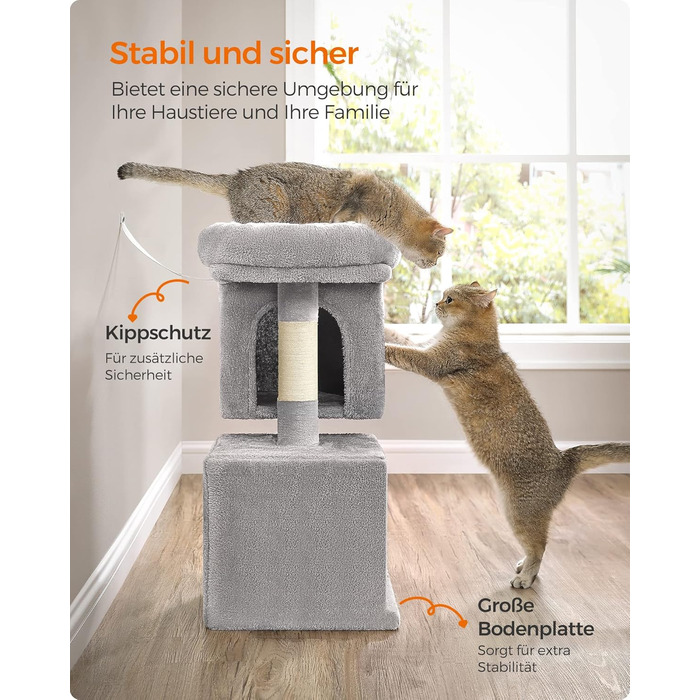Feandrea Cat Tree Small, 67 cm Cat Tree, Kitten House for Kittens up to 3 kg, Large Platform, Sisal Posts, Light Grey PCT611W01