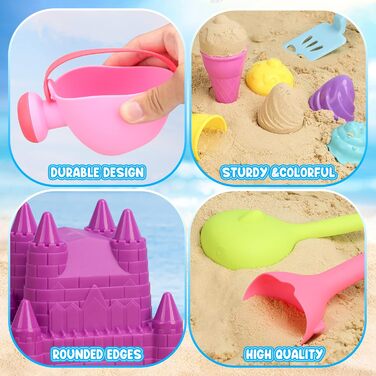 Joyreal 48-Piece Sand Toy ICE Set Girls Boys - Sandbox Toys Beach Toys Kids with Castle Bucket, Sand Shovel, ICE Cream, Dessert, Vehicle for Kids 3 4 5 6 7 Years