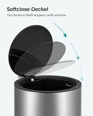 Смітник для ванної кімнати SONGMICS PARRI LTB11WT, сталевий з системою Soft-Close та виймаючою ємністю, 3 л, білий