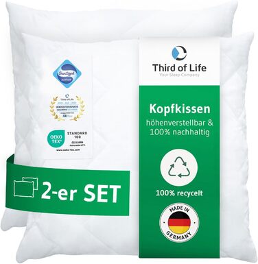 Pillowcases 80x80 VERDA 2-Pack, 100% Sustainable, Orthopedic 80 x 80 cm Bed Pillows, Pillow made from Recycled Material, Adjustable Height for Back Sleepers, Side Sleepers, Pillow for Allergy Sufferers 80x80 cm - Double Pack