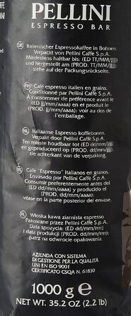 Кава в зернах Pellini N.9 Vivace для еспресо, 1 кг (набір 2 шт)