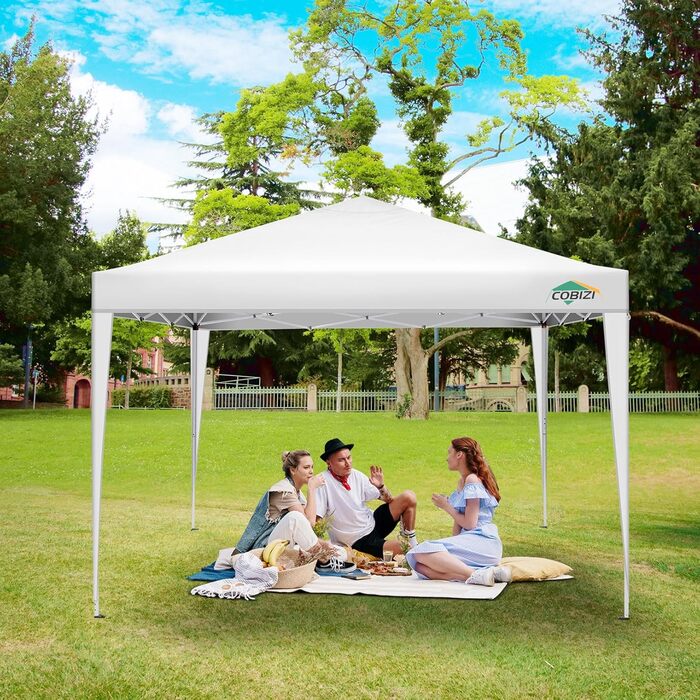 COBIZI Folding Gazebo 3x3 Waterproof Stable Pop Up Gazebo Folding 3x3 with 4 Sidewalls | Waterproof | UV Protection 50+ | Gazebo Party Tent for Garden Party Market Picnic | incl. Bag (White)