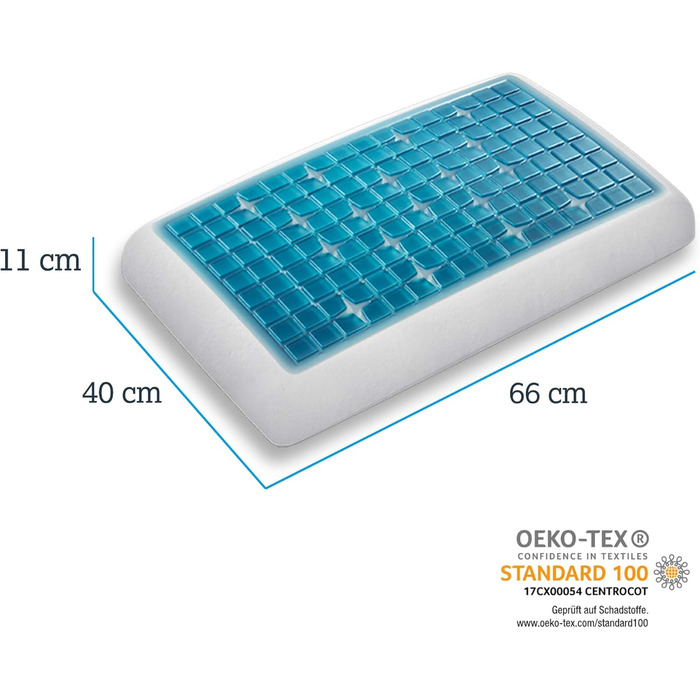Ортопедична подушка для шиї Technogel Deluxe, гелевий наповнювач, сертифікована, безпечна, для спини і боку, з наволочкою, 66x40x11 см