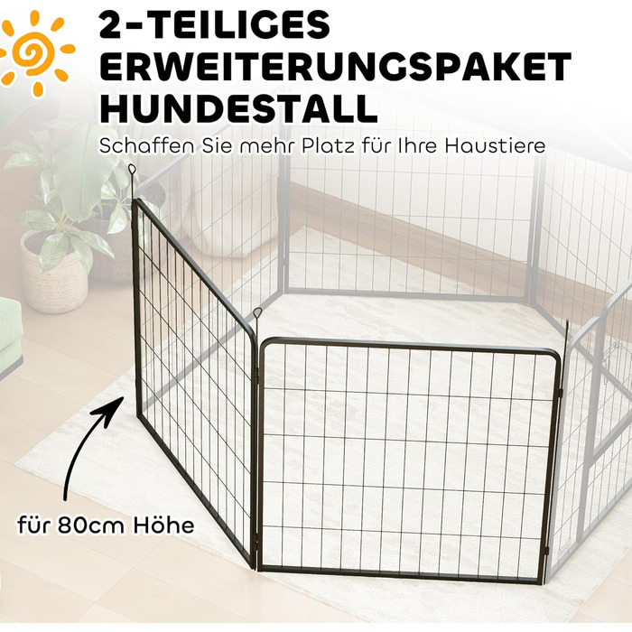 PawHut Розширювальні панелі для вольєру для собак (2 шт.), 80 x 80 см, сталевий загородження для цуценят та собак середніх розмірів, сірий