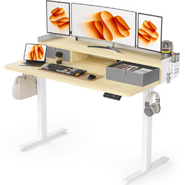 Electric Standing Desk with Drawers - 120x60cm Oak - Adjustable Height Desk for Home Office & DIY Pegboard