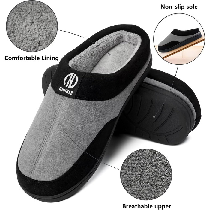 Чоловічі халапи GURGER з піною Memory Foam, антиковзаючі, для дому та вулиці, розмір 40-51, зелені (44/45 EU, сірі)
