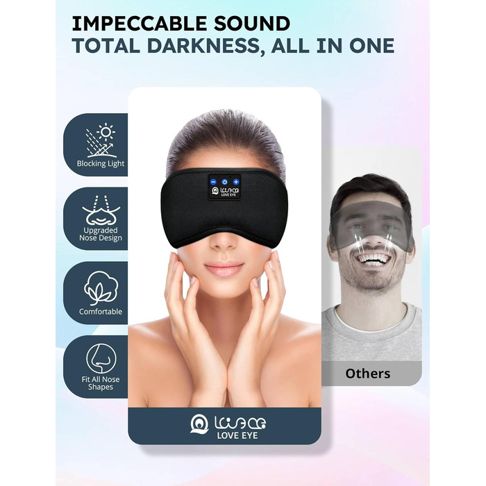 Маска для сну для тих, хто спить на боці, з Bluetooth-навушниками, 100% непроникна для світла, ультрам'яка, для подорожей, сну, йоги, медитації, чорна, 1 шт.