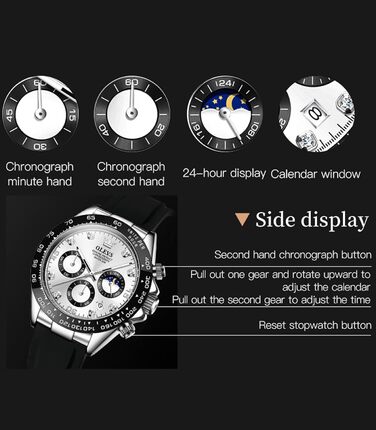 Годинники чоловічі OLEVS з хронографом, кварцові, світлові, сріблясті (2875-ilver)