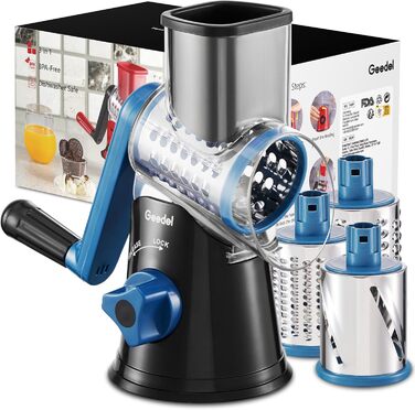 Терезка для овочів та сиру з 3 наборами лез, тертка-терка для швидкої та легкої нарізки, ідеальна для сиру, огірків, моркви, горіхів, білий колір (чорний, 3 леза)