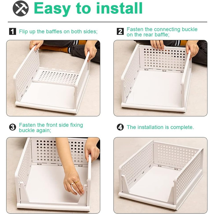 THATSRAD 3-Tier Drawer Box Closet Drawer Boxes Stackable Shelf for Closet Interior Foldable Storage Boxes Drawer White Stackable Drawers for Clothes Bedroom Kitchen Bathroom