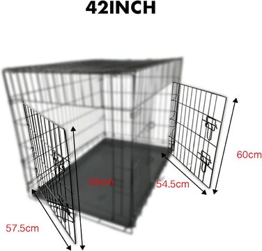 Клітка для собак 60 x 43 x 48 см, розкладний транспортний відсік з 2 дверцятами, металева переноска для тварин, вольєр, переноска для собак, авто-переноска для собак