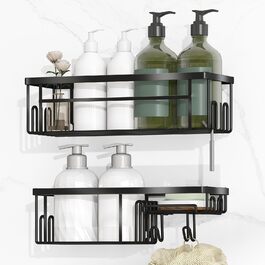 Дзеркальна поличка для душу Alyvisun з нержавіючої сталі (2 шт.) з мильницею та гачками - без свердління