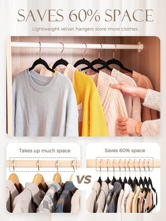 HOUSE DAY 50 Piece Velvet Clothes Hangers Black, Pant Hangers Space-Saving, Suit Hangers, Thin Non-Slip Clothes Hangers, 360° Swivel Hook, Velvet Hangers for Clothes, Tank Tops, Heavy Clothes - Black