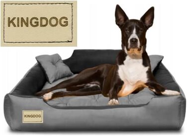 KingDog Microfiber Dog and Cat Bed with Two Cushions, Dog Cushion, Dog Basket, Pet Bed, Washable, Waterproof Material (Interior dimensions: 60x50cm / Exterior dimensions: 75x65cm, Grey/black) Interior dimensions: 60x50cm / Exterior dimensions: 75x65cm Grey/black