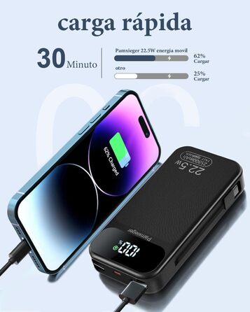 Power Bank 25800 mAh з швидкою зарядкою 22,5W PD3.0 QC4.0, LCD дисплей, USB-C, для смартфонів та планшетів