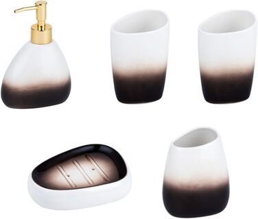 Набір аксесуарів для ванної кімнати 4 шт. Сірий, з дозатором мила, мильницею та 2 стаканчиками для зубних щіток, з малюнком 