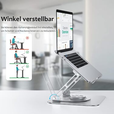 Підставка для ноутбука 360° з алюмінію, регульована висота, ергономічна, сумісна з MacBook/Dell/HP