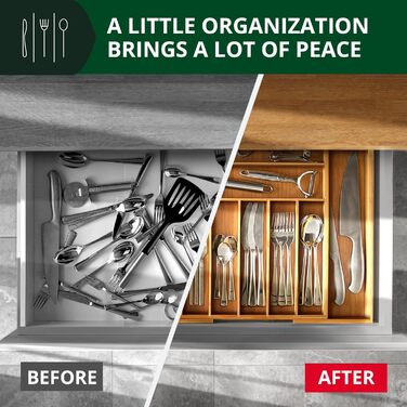 Органайзер для кухонних ящиків з бамбука – тримач для столових приборів та кухонного начиння (9 відділень, натуральний колір)