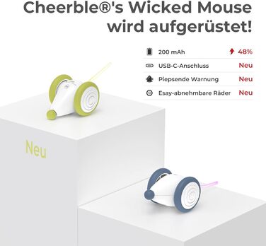 Інтерактивна іграшка для котів Cheerble – електрична миша з LED-підсвіткою, автоматична, USB-зарядка, подарунок для домашніх котів (зелена)