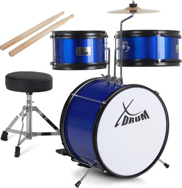 XDrum Junior KIDS барабанна установка для дітей 3-5 років - комплект зі стільчиком, паличками та ключем - блакитна