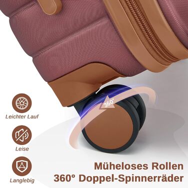 Чемодан KONO 3-в-1: ABS+PC, з коліщатками та кодовим замком (55см, ручна поклажа), червоно-коричневий