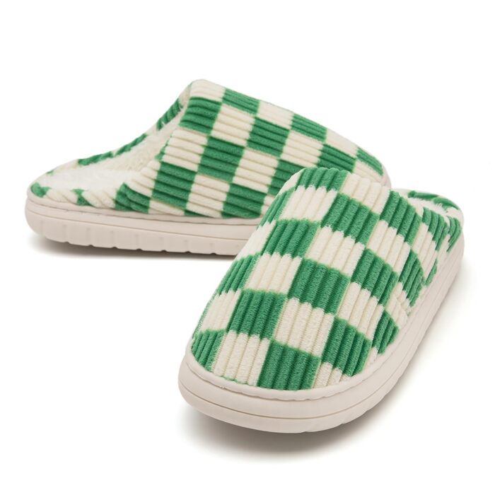 Тапочки додому жіночі та чоловічі, плюшеві, з піною Memory, в клітинку, з антиковзкою підошвою, теплі, з підкладкою з хутра, 40/41 EU, зелені