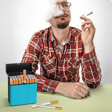 Металеве тютюнопакувальник для 40 сигарет, великий, з магнітною кришкою, сигаретна коробка XXL, для жінок та чоловіків (блакитний)