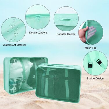 Органайзер для валізи OSDUE, набір 8 шт: кубики для пакування, водонепроникні чохли для одягу, сумочка для косметики, мішечок для взуття, кишеня для USB-кабелів (бежевий)