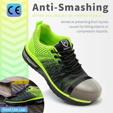 Зварювальні черевики Nasogetch для чоловіків та жінок, робочі черевики з металевим носком, спортивні, дихаючі (48 EU, Зелений)