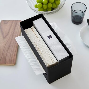 Yamazaki 4765 RIN Double-Sided Tissue Box, Black, Steel/Plywood, Minimalist, 26 x 11 x 14 cm