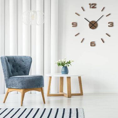 FLEXISTYLE 3D Wall Clocks DIY Oak Wood Large 50-75CM (Thickness 19MM!) for Office, Living Room, Bedroom Decoration (Black Hands, Wood), z54g eco75 d-1-x