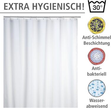 Штора для душу WENKO Anti-Schimmel (антигрибкова), текстильна, 180x200 см, біла - з кільцями для кріплення