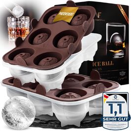 Neighbour's Friend Patented Round Ice Cube Molds 2-Pack - XXL Ice Ball Molds for Whiskey, Rum & Cocktails - 12 Ice Balls - Durable Platinum Silicone Ice Ball Molds, Dishwasher Safe