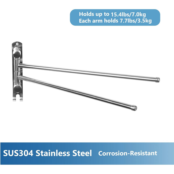 Тримач для рушників настінний поворотний 180° з нержавіючої сталі, 4-х вільний, з регульованою поличкою для ванної, кухні та гардеробу. Сріблястий колір