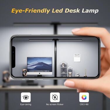 Стійка LED лампа для столу 24W з двома головками, захистом для очей, регулюванням яскравості та 10 кольорами, для дому, офісу, навчання, чорного кольору