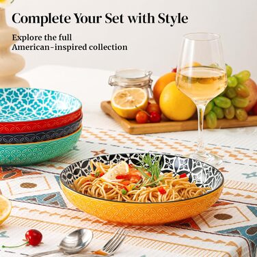 Набір глибоких тарілок DOWAN (4 шт.) Ø 25,2 см, кераміка, 1480 мл. Ідеально для супу, пасти, салату. Яскраві кольори.