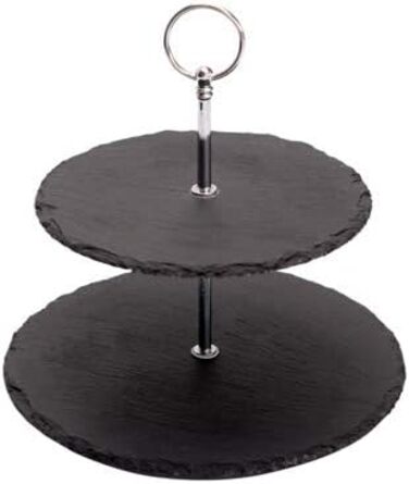 Трьох'ярусна етажерка APS з шиферних плит, акціяція з дерева акації, діаметри 30, 25, 20 см, висота 34 см