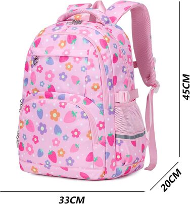 Шкільний рюкзак для дівчаток-підлітків, вінтажний набір, квітковий дизайн, рюкзак для ноутбука, шкільні сумки для жінок, школа, подорожі, з ланч-боксом, сумкою та пеналом (Клубнично-рожевий)