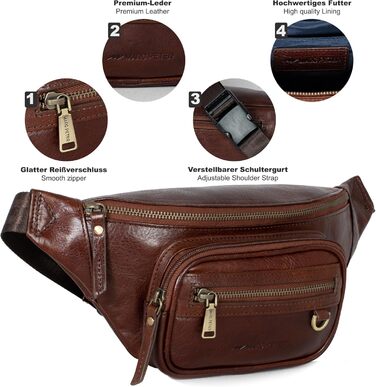 Чоловіча поясна сумка Marc Peter® Varadero з натуральної шкіри Наппа | Перехресна сумка на пояс для чоловіків та жінок | Сумка на пояс з регульованим ремінцем | Шкіряна сумка-чокер | Сумка через тіло (Чорний шоколад)