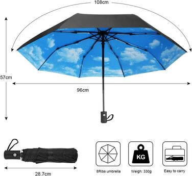 Вітростійкий автоматичний парасолька для подорожей, 8 спиць, для чоловіків та жінок (блакитний)