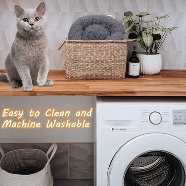 Кругле ліжко для котів та собак, 60 см, м'яке, плюшеве, миється, сірий (S_Dark Grey)