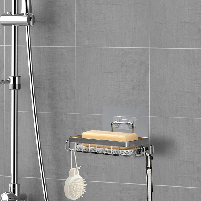 Набір з 2 шт. тримач для мила з нержавіючої сталі 304, для душу, ванної кімнати та кухні, кріплення без свердління, самоклеючий з гачком та підставкою для мила