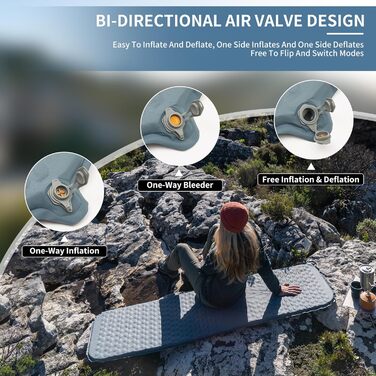 Naturehike Yugu: Надувний килимок для кемпінгу та трекінгу, 3.5 см, блакитний