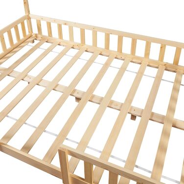 en.casa Kids Bed Sisimiut House Bed 140 x 200 cm with Side Rails Wooden Bed for Children Floor Bed Slatted Frame Pine Wood Wood Finish Wood 140x200cm