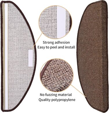 Anti-Slip Stair Treads - 15 Piece Set - 22x65 cm - Adhesive, Non-Slip Carpet for Wooden Stairs - Beige-Brown