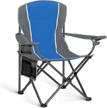 Крісло для кемпінгу High Point Sports - складане, для риболовлі, 160 кг, з підлокітниками та тримачем для напоїв, сталевий каркас, блакитне