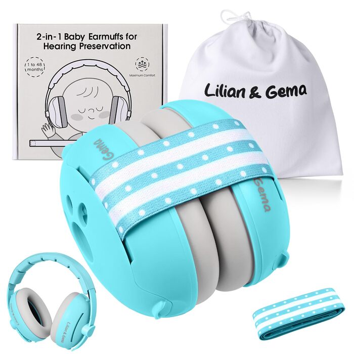 Навушники для захисту від шуму Lilian&Gema для немовлят - 2 в 1, блакитні