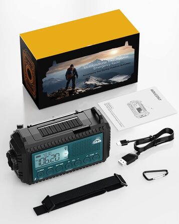 Радіо Roxicosly з ручним заводом та сонячною панеллю, 12000mAh Power Bank, AM/FM радіо для будівельних майданчиків, з ручним заводом та 5-ма способами живлення, приймач на весь світ, ліхтарик та зарядний пристрій, для відпочинку на природі, кемпінгу, надз
