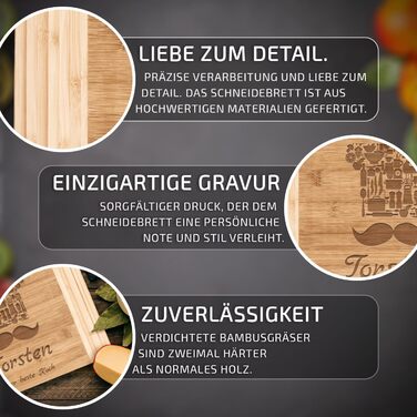 Maverton Bamboo Cutting Board with Engraving - Serving Board - Charcuterie Board solid wood - Size: 35x25 cm - Cutting board for men - for birthdays - for Christmas - chef's hat