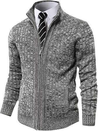 Чоловічий кардиган AOI RAY з блискавкою та стоячим коміром, в'язаний пуховий светр з двома кишенями, чорний (S, світло-сірий)